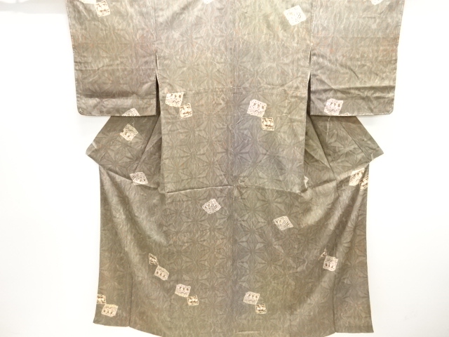 JAPANESE KIMONO / ANTIQUE KIMONO / SILK / MON KINSHA / LEAVES